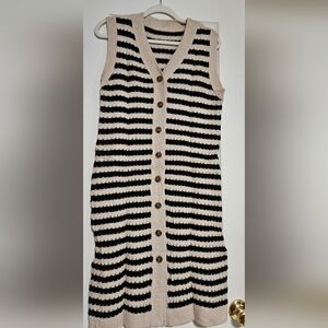 Women's V Neck Striped  Sweater Dress Medium